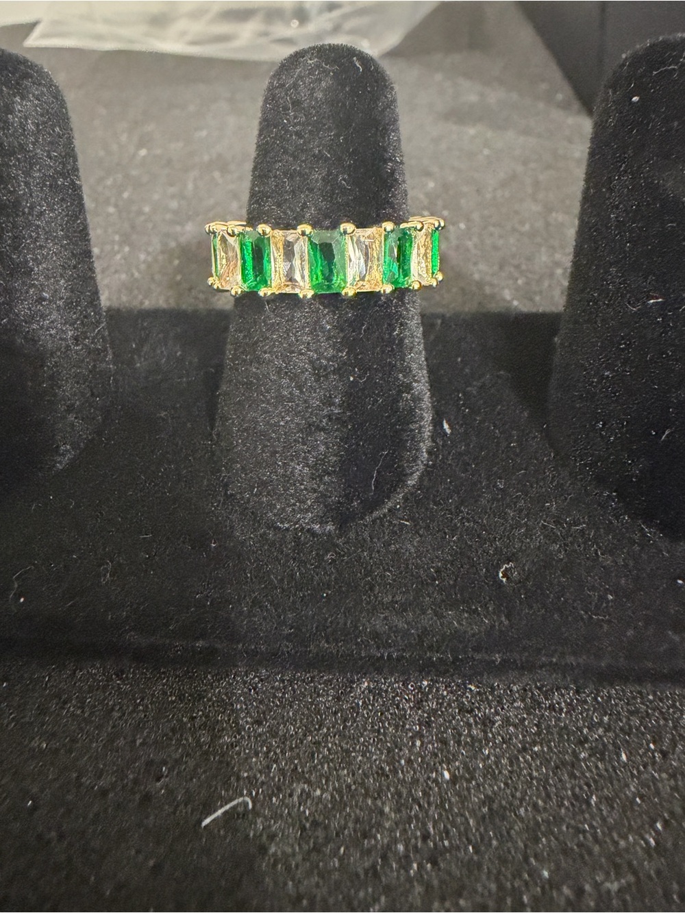 Emerald Baguette 18k Gold Filled Ring - Green and Clear Stones